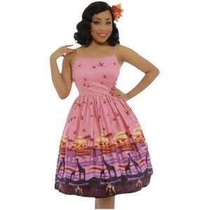Lindy Bop size 16 dress Marlene pink safari giraffe elephant zoo sunset swing